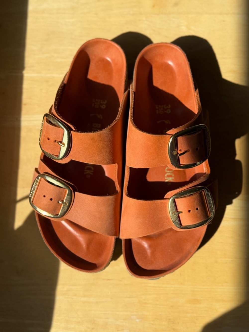 Birkenstock Arizona Sandals in Rust with Big Gold Buckles - Picture 2 of 9